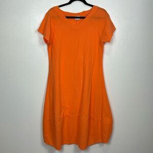 Oh My Gauze! Lagenlook Cotton Orange Short Sleeve Midi Dress Size S/M